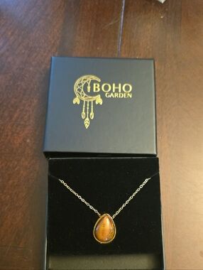 Gold Teardrop Tiger's Eye Necklace - Memorial Locket